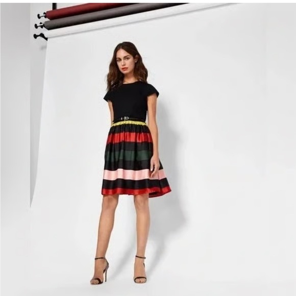 Ted Baker Aneli Cruise Stripe Fit and Flare Dress sz 4 new modern designer - Picture 2 of 16